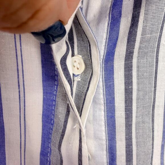 JAMES PERSE Blue Striped Button Down Shirt Womens 2 / Medium Half Cuffed Sleeve - Picture 4 of 8